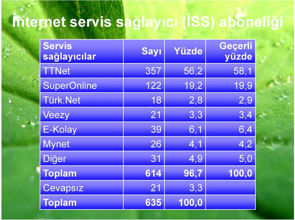 Türk.Net 18 2,8 2,9 Veezy 21 3,3 3,4 E-Kolay 39 6,1 6,4 Mynet 26 4,1