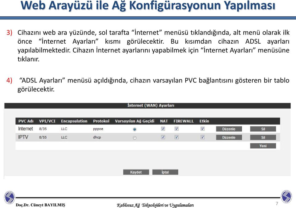 Bu kısımdan cihazın ADSL ayarları yapılabilmektedir.