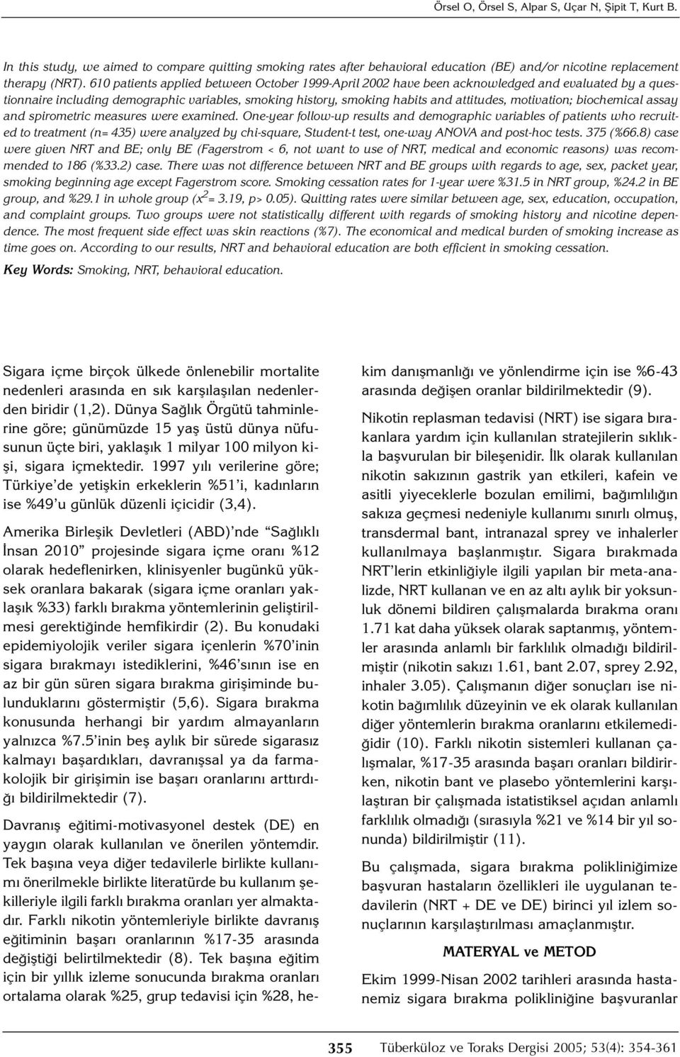 motivation; biochemical assay and spirometric measures were examined.