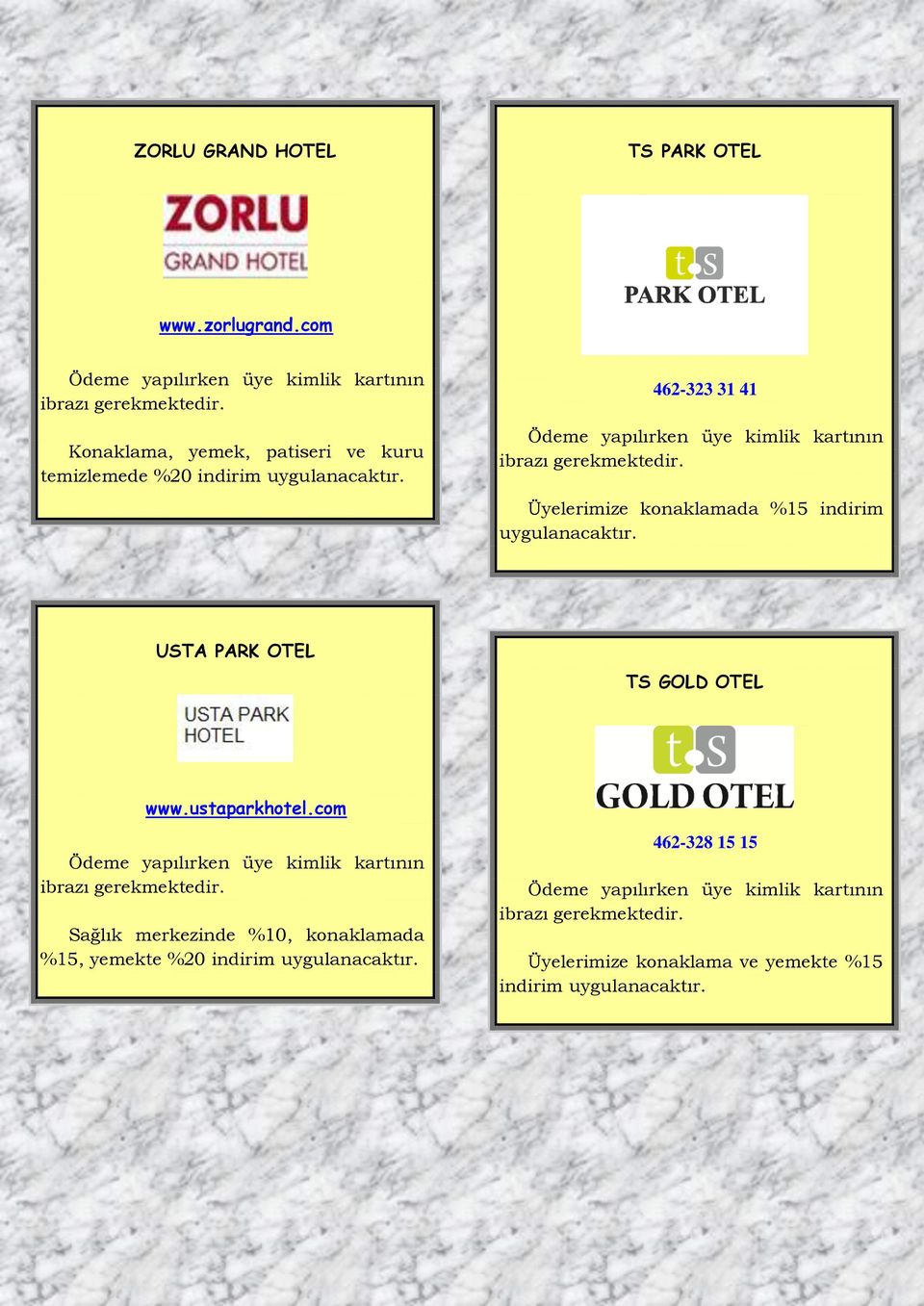 Üyelerimize konaklamada %15 indirim USTA PARK OTEL TS GOLD OTEL www.ustaparkhotel.