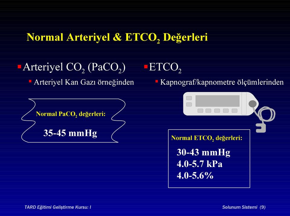 ölçümlerinden Normal PaCO 2 değerleri: 35-45 mmhg Normal ETCO 2