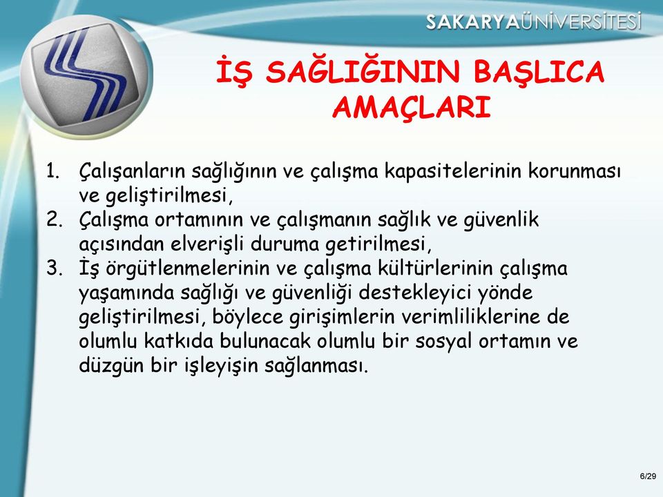 İş örgütlenmelerinin ve çalışma kültürlerinin çalışma yaşamında sağlığı ve güvenliği destekleyici yönde