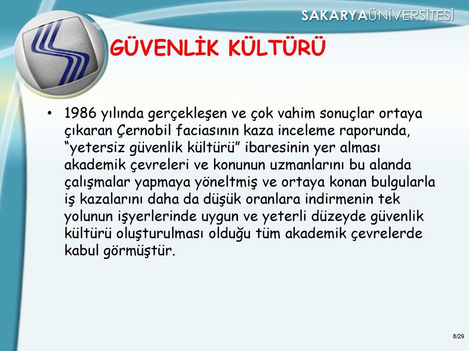 çalışmalar yapmaya yöneltmiş ve ortaya konan bulgularla iş kazalarını daha da düşük oranlara indirmenin tek yolunun