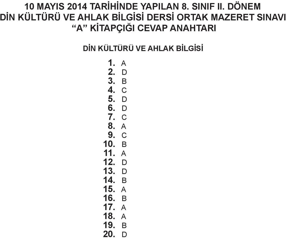 KİTPÇIĞI CEVP NHTRI DİN KÜLTÜRÜ VE HLK BİLGİSİ 1. 2. D 3.