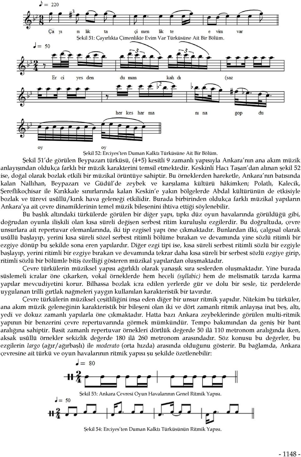 Keskinli Hacı Taşan dan alınan şekil 52 ise, doğal olarak bozlak etkili bir müzikal örüntüye sahiptir.