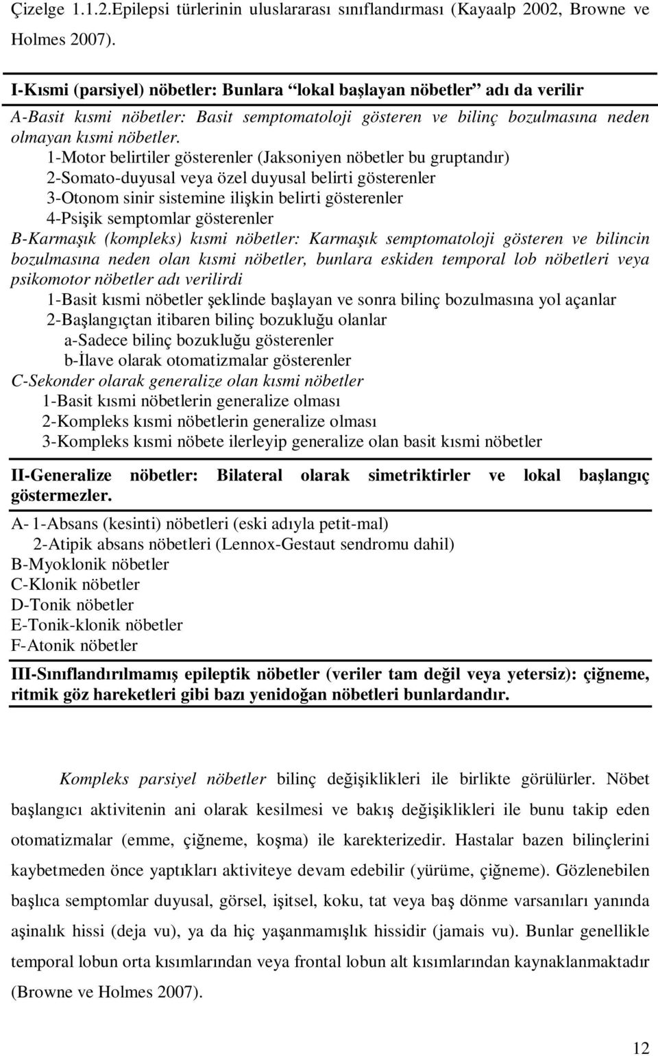 1-Motor belirtiler gösterenler (Jaksoniyen nöbetler bu gruptandır) 2-Somato-duyusal veya özel duyusal belirti gösterenler 3-Otonom sinir sistemine ilişkin belirti gösterenler 4-Psişik semptomlar