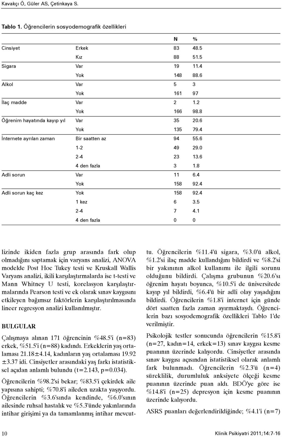 4 Adli sorun kaç kez Yok 158 92.4 1 kez 6 3.5 2-4 7 4.