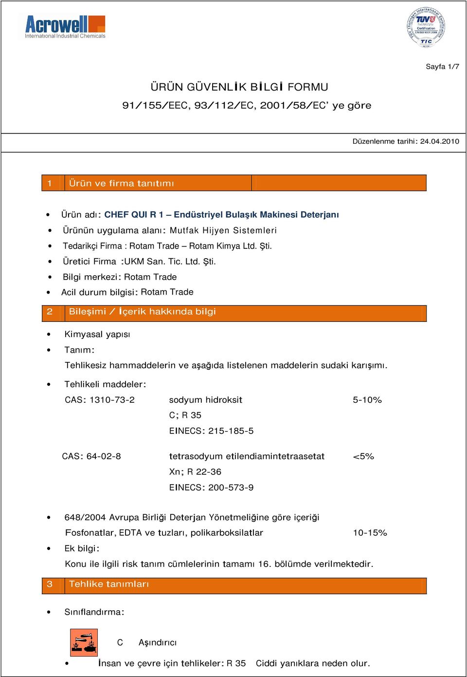 Üretici Firma :UKM San. Tic. Ltd. Şti.