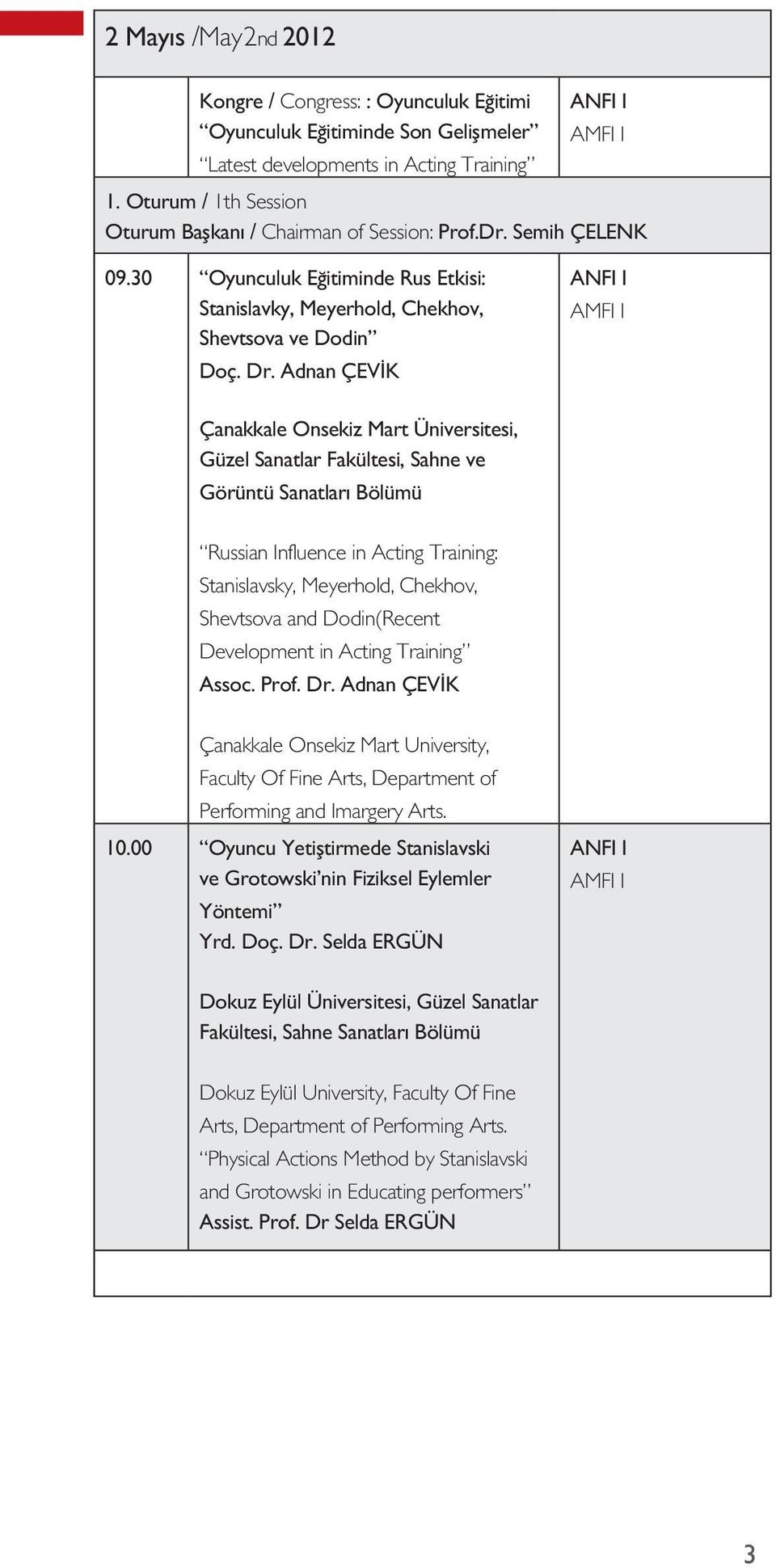 Adnan ÇEVİK Çanakkale Onsekiz Mart Üniversitesi, Güzel Sanatlar Fakültesi, Sahne ve Görüntü Sanatları Bölümü Russian Influence in Acting Training: Stanislavsky, Meyerhold, Chekhov, Shevtsova and