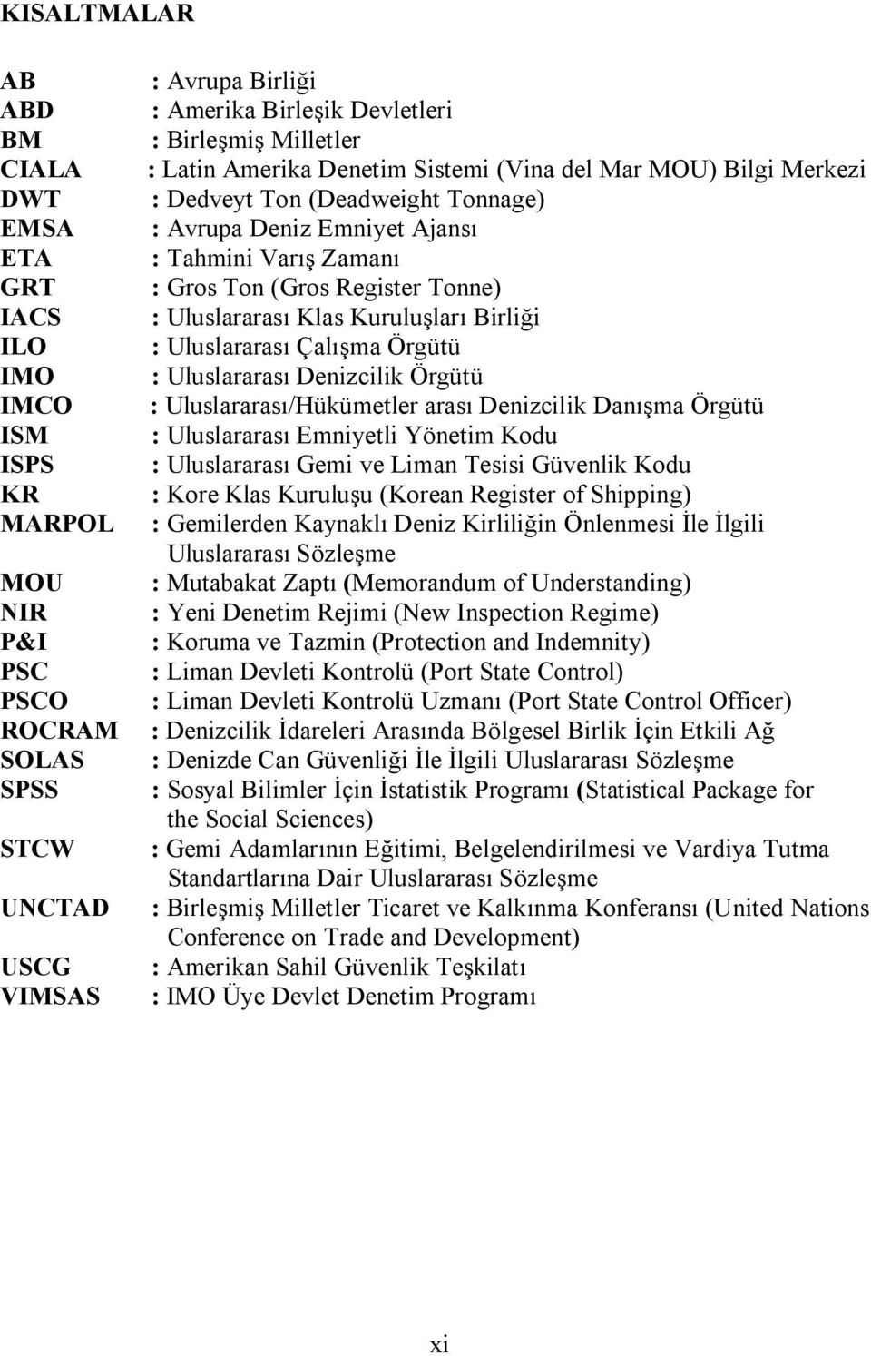 Tonne) : Uluslararası Klas Kuruluşları Birliği : Uluslararası Çalışma Örgütü : Uluslararası Denizcilik Örgütü : Uluslararası/Hükümetler arası Denizcilik Danışma Örgütü : Uluslararası Emniyetli