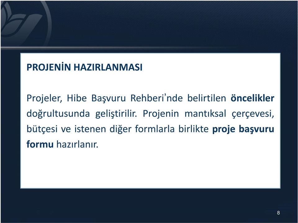 Projenin mantıksal çerçevesi, bütçesi ve istenen