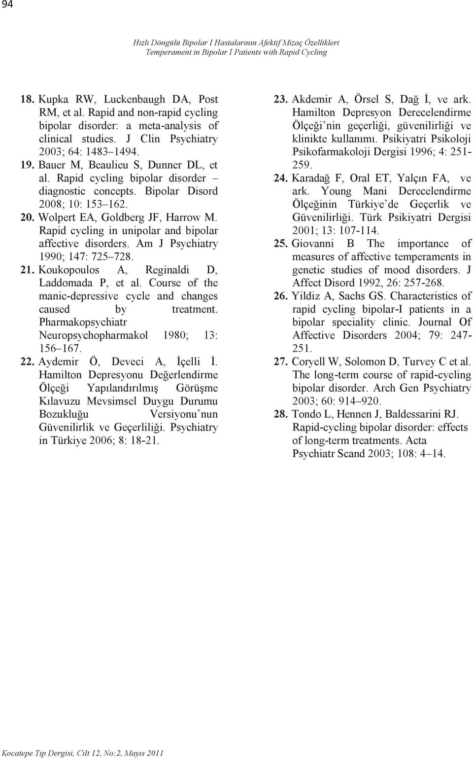 Rapid cycling in unipolar and bipolar affective disorders. Am J Psychiatry 1990; 147: 725 728. 21. Koukopoulos A, Reginaldi D, Laddomada P, et al.