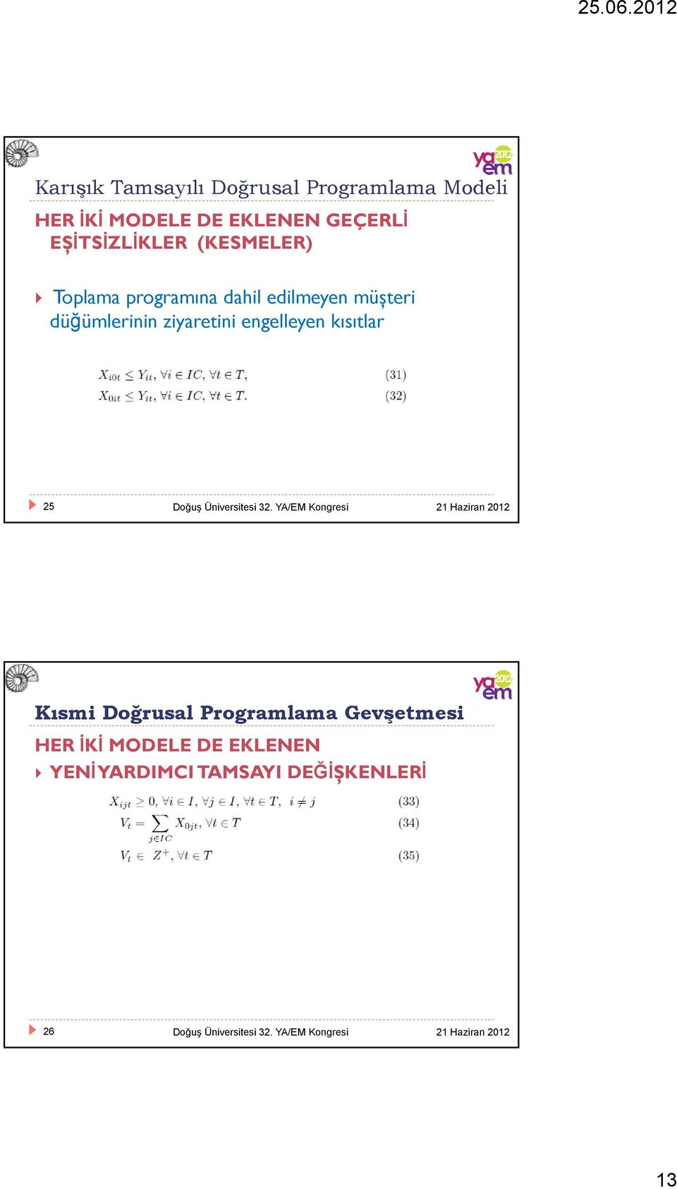 ziyaretini engelleyen kısıtlar 25 Kısmi Doğrusal Programlama