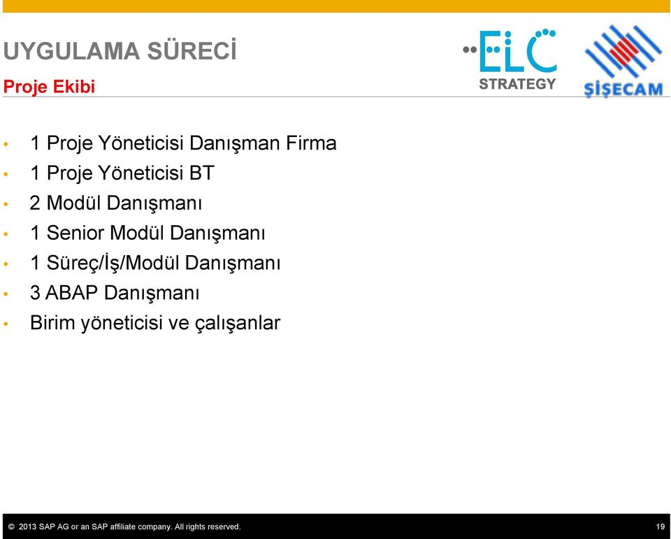 Süreç/İş/Modül Danışmanı 3 ABAP Danışmanı Birim yöneticisi ve