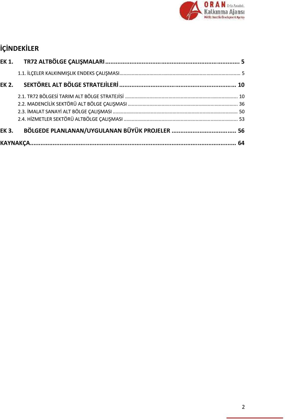 .. 36 2.3. İMALAT SANAYİ ALT BÖLGE ÇALIŞMASI... 50 2.4. HİZMETLER SEKTÖRÜ ALTBÖLGE ÇALIŞMASI... 53 EK 3.