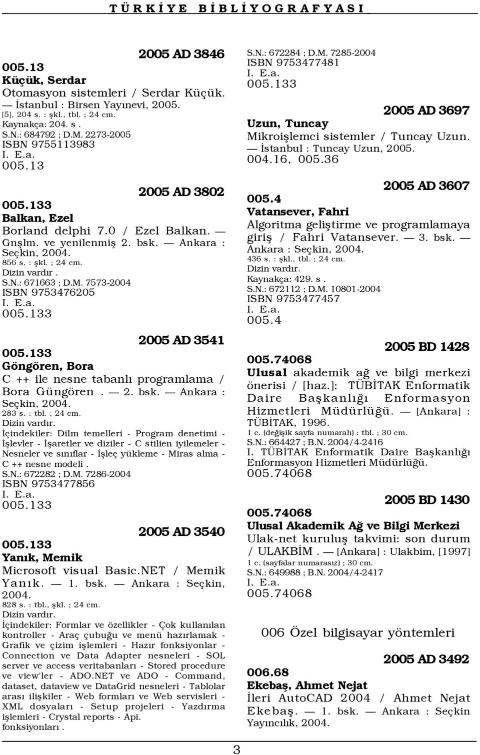 M. 7573-2004 ISBN 9753476205 005.133 2005 AD 3541 005.133 Göngören, Bora C ++ ile nesne tabanlõ programlama / Bora Güngören. 2. bsk. Ankara : Seçkin, 2004. 283 s. : tbl. ; 24 cm. Dizin vardõr.