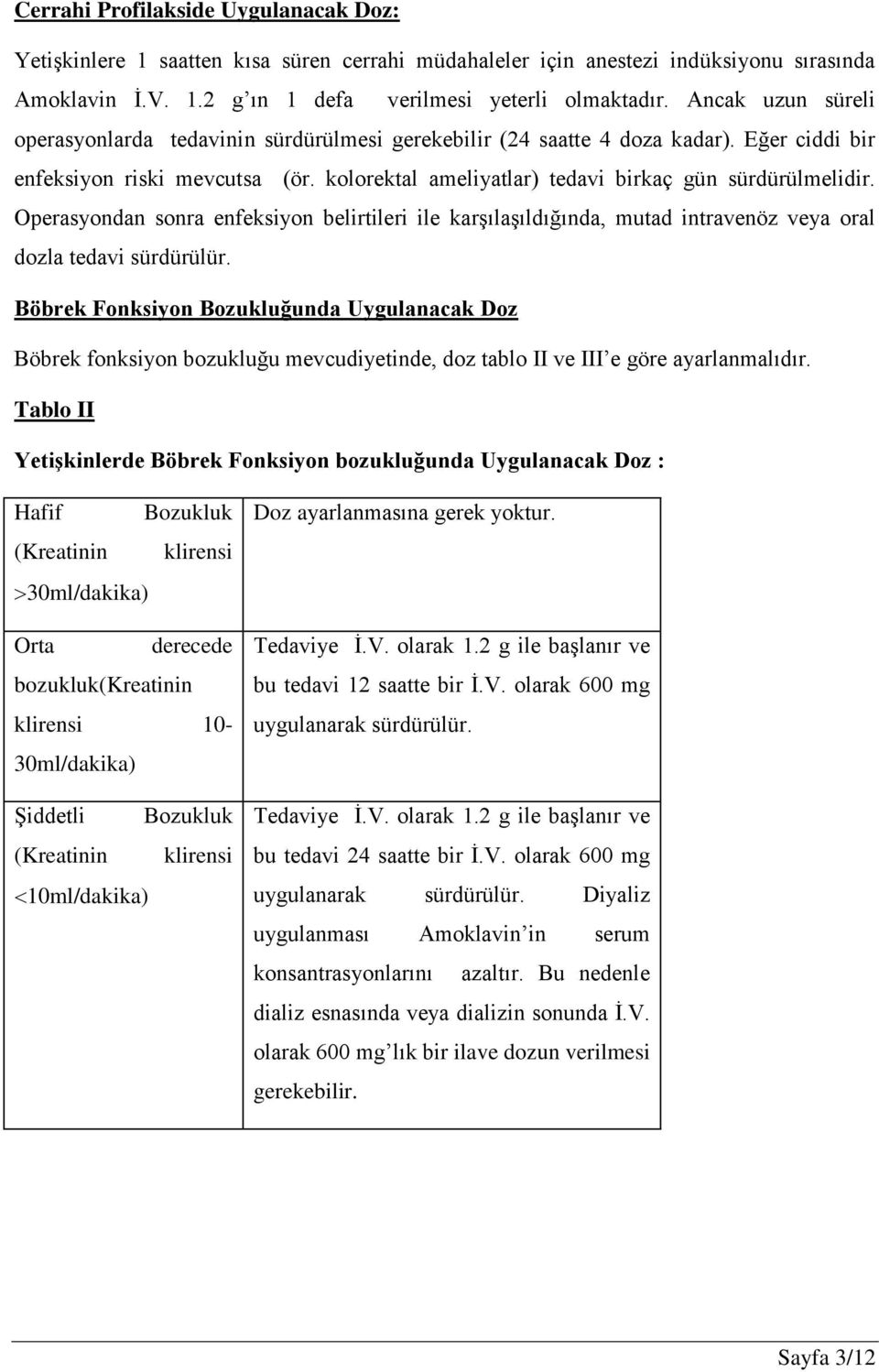 Operasyondan sonra enfeksiyon belirtileri ile karşılaşıldığında, mutad intravenöz veya oral dozla tedavi sürdürülür.