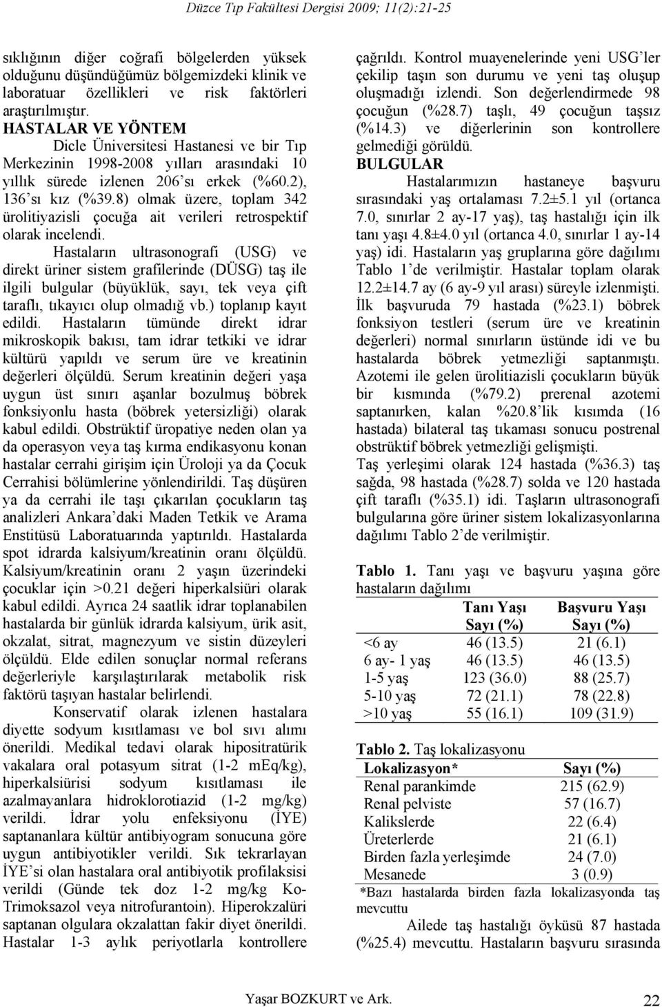 8) olmak üzere, toplam 342 ürolitiyazisli çocuğa ait verileri retrospektif olarak incelendi.