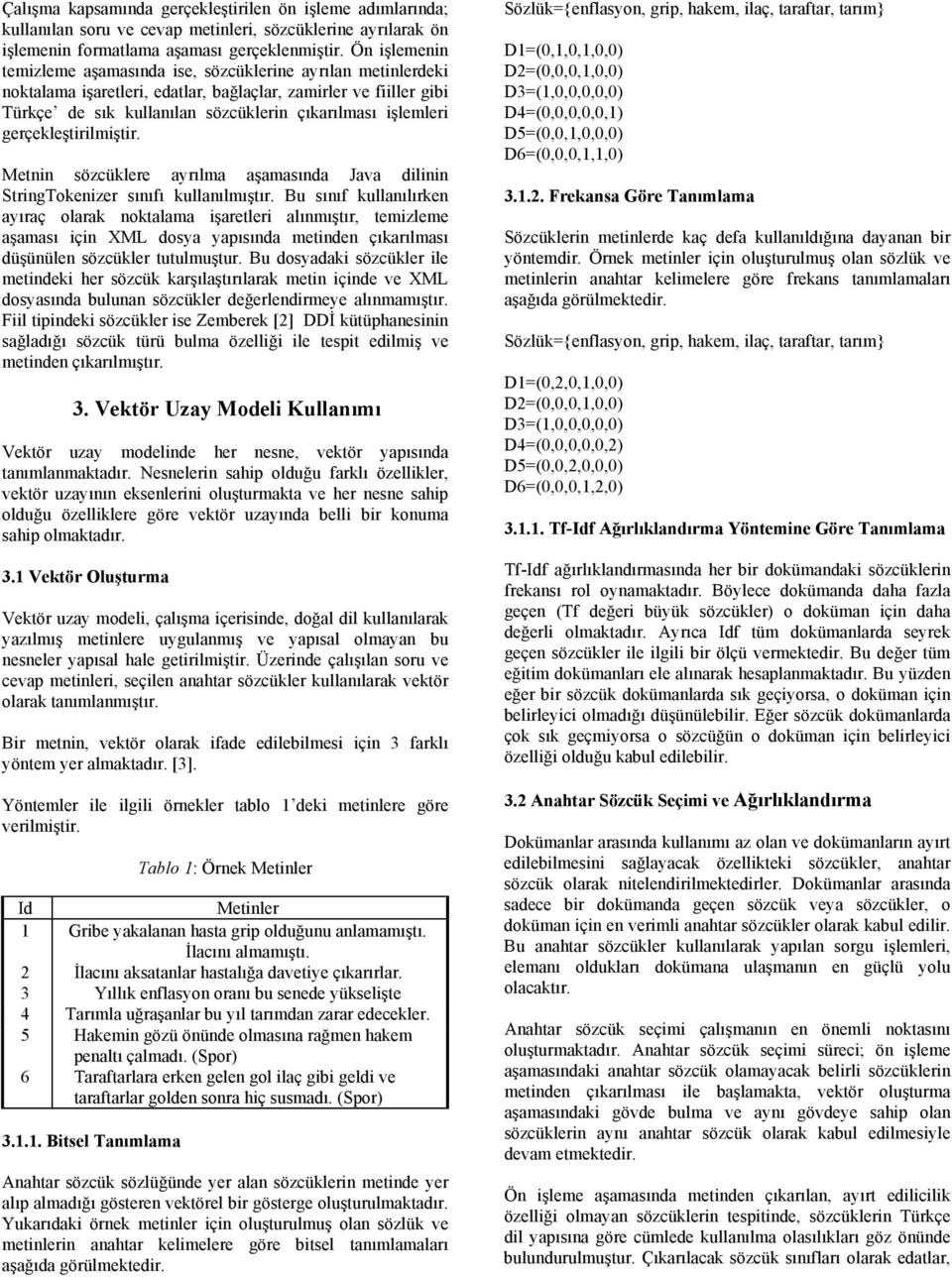 Metnn sözcüklere ayrılma aşamasında Java dlnn StrngTokenzer sınıfı kullanılmıştır.