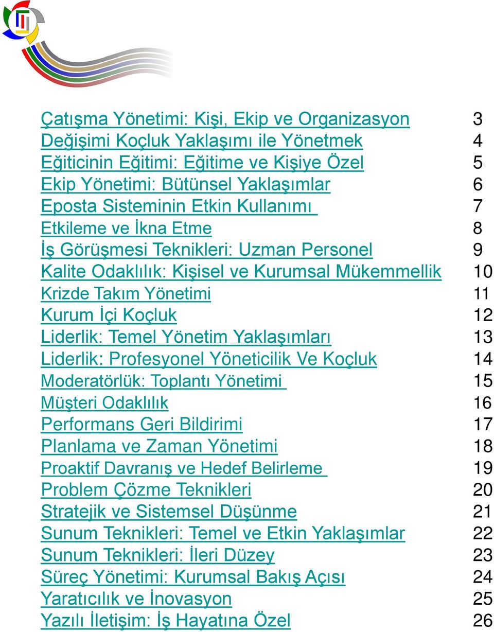 Profesyonel Yöneticilik Ve Koçluk Moderatörlük: Toplantı Yönetimi Müşteri Odaklılık Performans Geri Bildirimi Planlama ve Zaman Yönetimi Proaktif Davranış ve Hedef Belirleme Problem Çözme Teknikleri