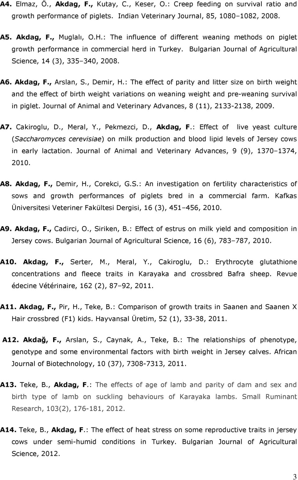 , Demir, H.: The effect of parity and litter size on birth weight and the effect of birth weight variations on weaning weight and pre-weaning survival in piglet.