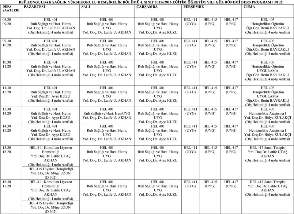 20 14.30 15.20 Ruh Sağlığı ve Hast. Hem HEL 403 irelikte Öğretim Öğr.Gör. Berin BAYRAKLI HEL 405 irelikte Araştırma I Yrd. Doç.Dr. Hülya KULAKÇI HEL 405 irelikte Araştırma I Yrd. Doç.Dr. Hülya KULAKÇI 15.