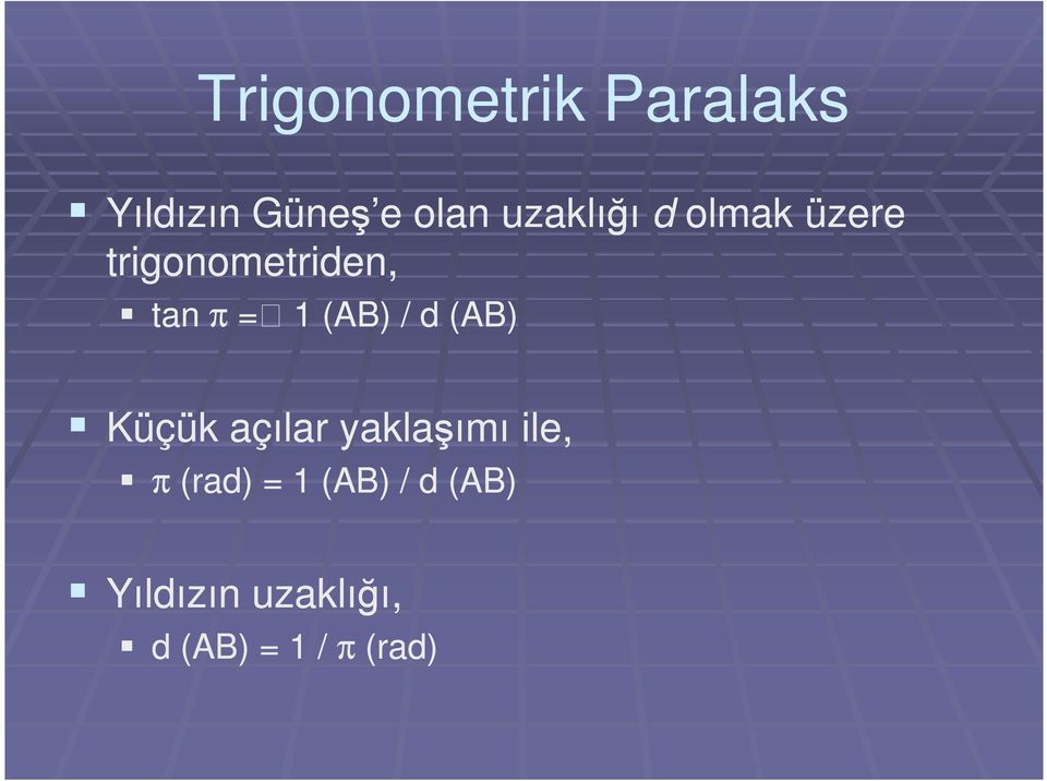 (AB) / d (AB) Küçük açılar yaklaşımı ile, π (rad)