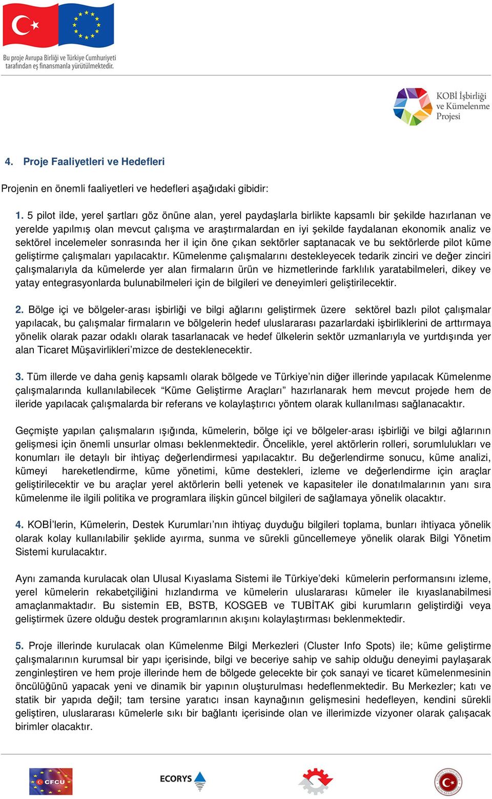 analiz ve sektörel incelemeler sonrasında her il için öne çıkan sektörler saptanacak ve bu sektörlerde pilot küme geliştirme çalışmaları yapılacaktır.