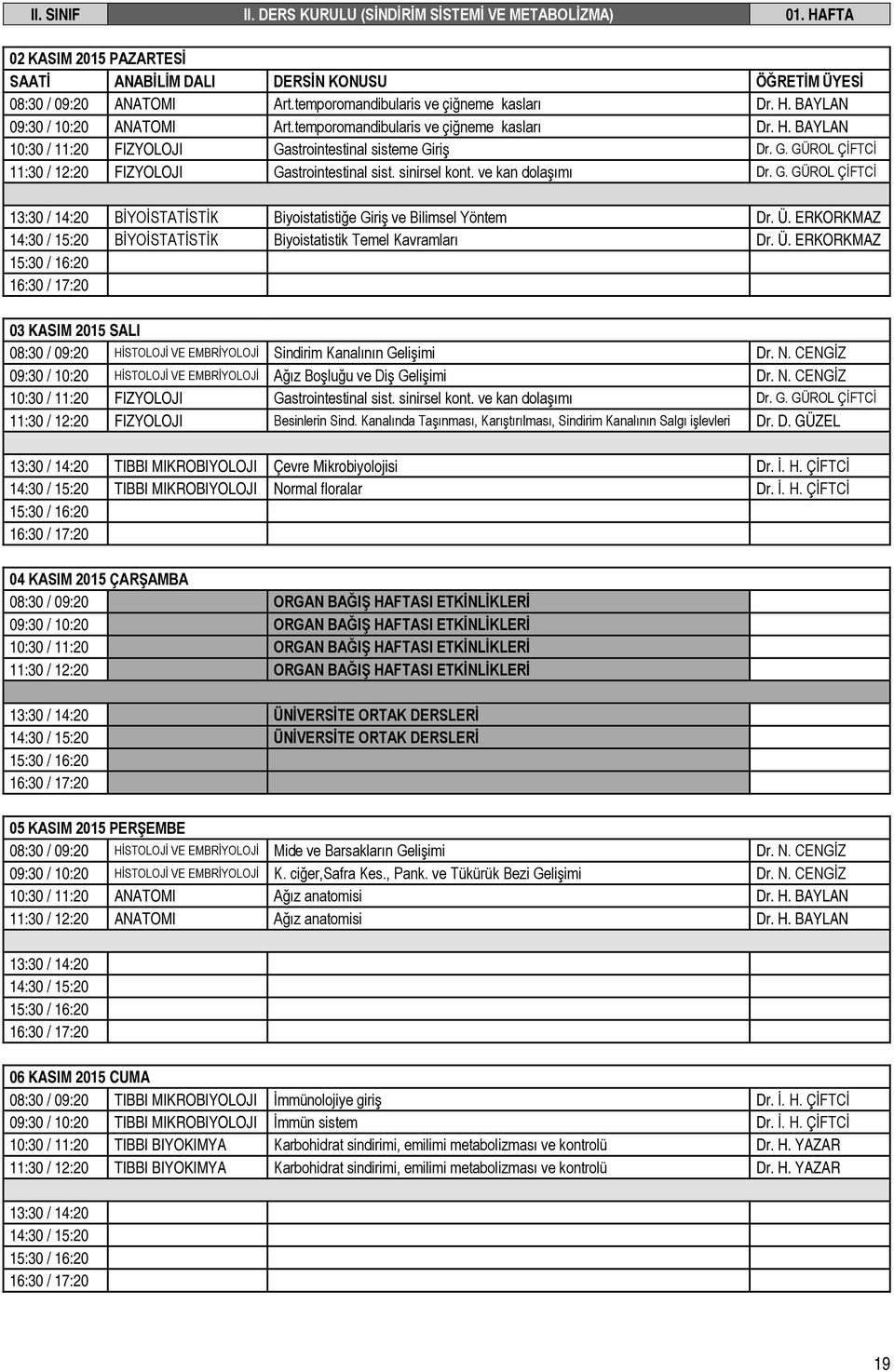 ve kan dolaşımı Dr. G. GÜROL ÇİFTCİ BİYOİSTATİSTİK Biyoistatistiğe Giriş ve Bilimsel Yöntem Dr. Ü. ERKORKMAZ BİYOİSTATİSTİK Biyoistatistik Temel Kavramları Dr. Ü. ERKORKMAZ 03 KASIM 2015 SALI HİSTOLOJİ VE EMBRİYOLOJİ Sindirim Kanalının Gelişimi Dr.