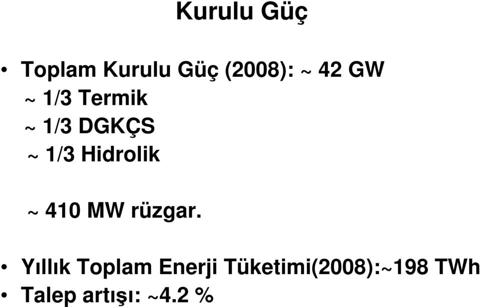 Hidrolik ~ 410 MW rüzgar.