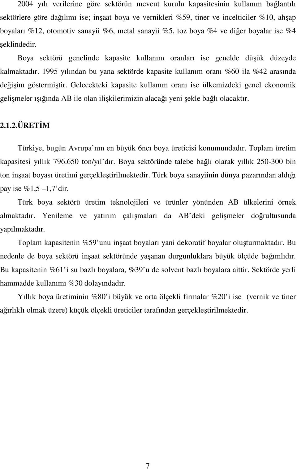 1995 yılından bu yana sektörde kapasite kullanım oranı %60 ila %42 arasında değişim göstermiştir.