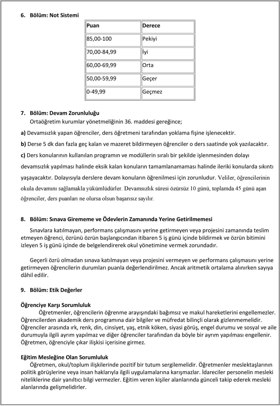 b) Derse 5 dk dan fazla geç kalan ve mazeret bildirmeyen öğrenciler o ders saatinde yok yazılacaktır.