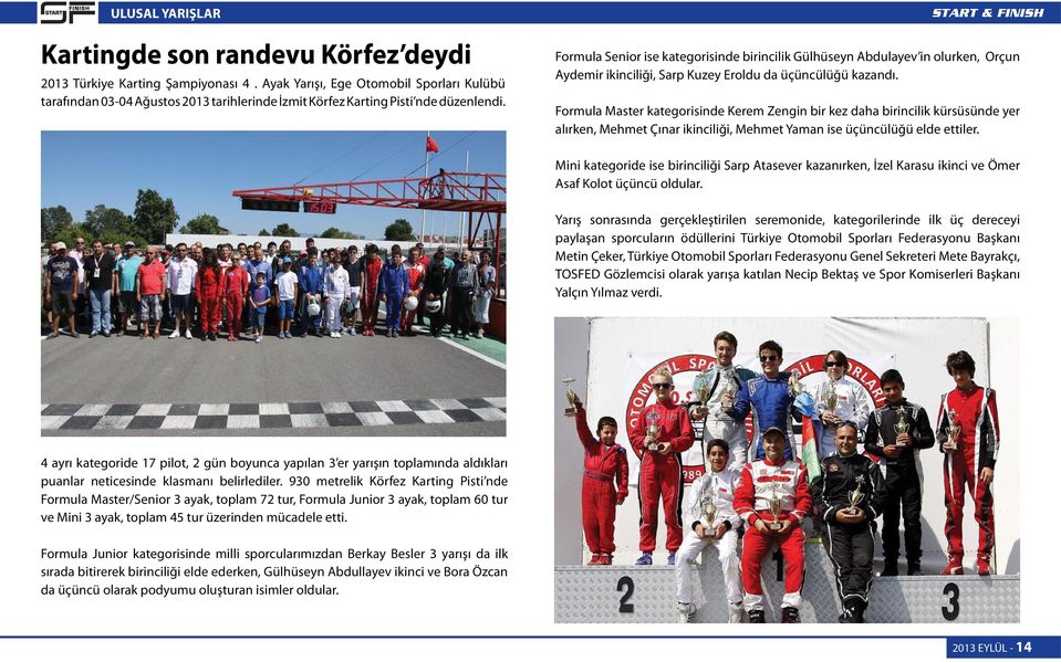 Formula Senior ise kategorisinde birincilik Gülhüseyn Abdulayev in olurken, Orçun Aydemir ikinciliği, Sarp Kuzey Eroldu da üçüncülüğü kazandı.