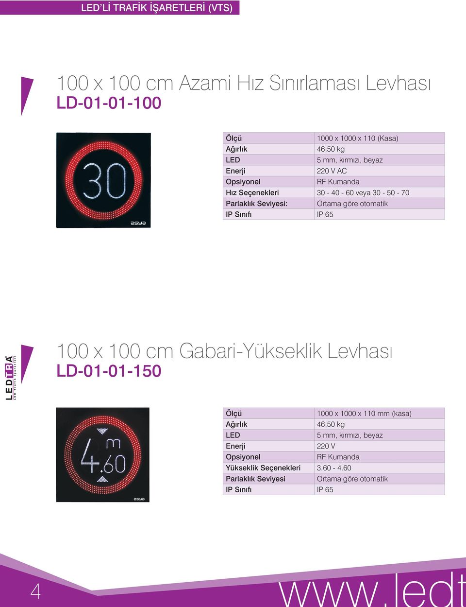 Seviyesi: Ortama göre otomatik 100 x 100 cm Gabari-Yükseklik Levhası LD-01-01-150 1000 x 1000 x 110 mm (kasa)