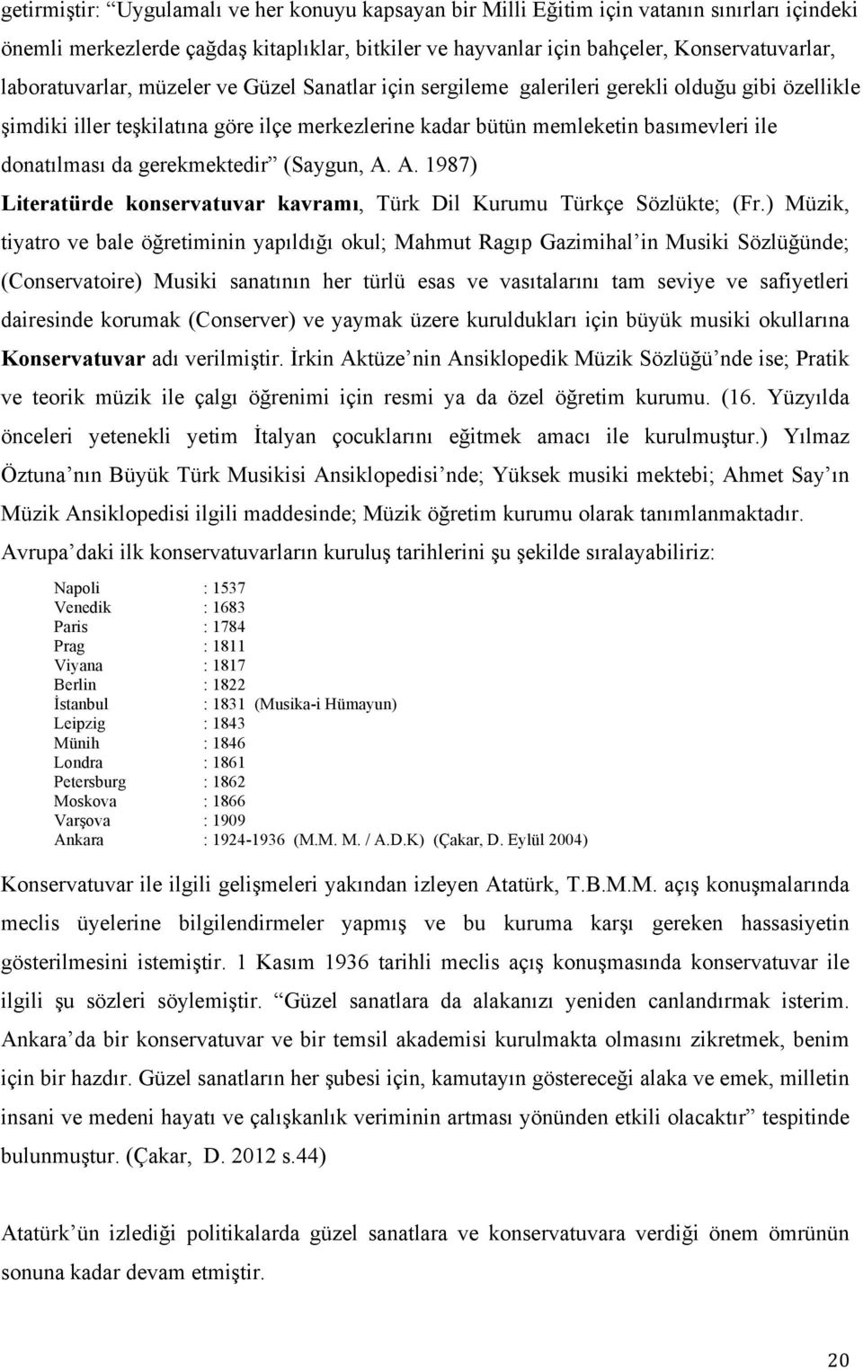 da gerekmektedir (Saygun, A. A. 1987) Literatürde konservatuvar kavramı, Türk Dil Kurumu Türkçe Sözlükte; (Fr.