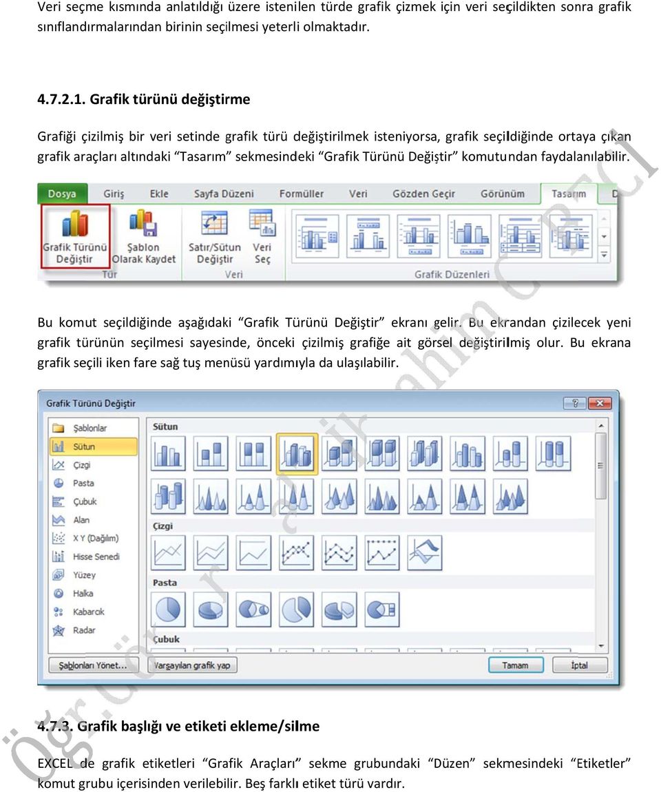 Değiştir komutundan faydalanılabilir. Bu komut seçildiğinde aşağıdaki Grafik Türünü Değiştir ekranı gelir.