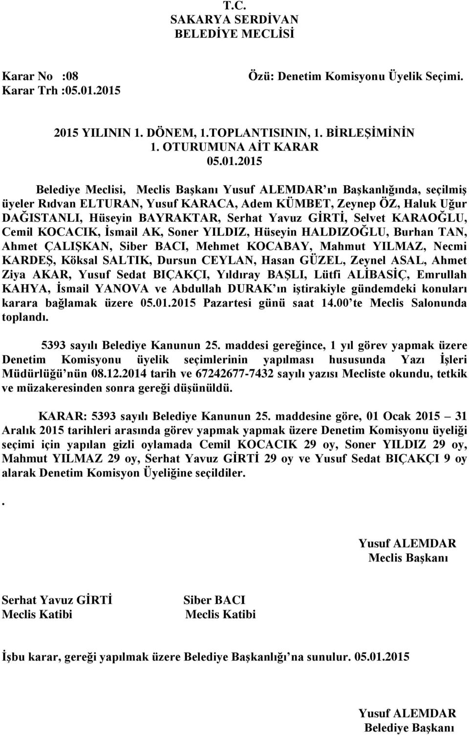 maddesi gereğince, 1 yıl görev yapmak üzere Denetim Komisyonu üyelik seçimlerinin yapılması hususunda Yazı İşleri Müdürlüğü nün 08.12.