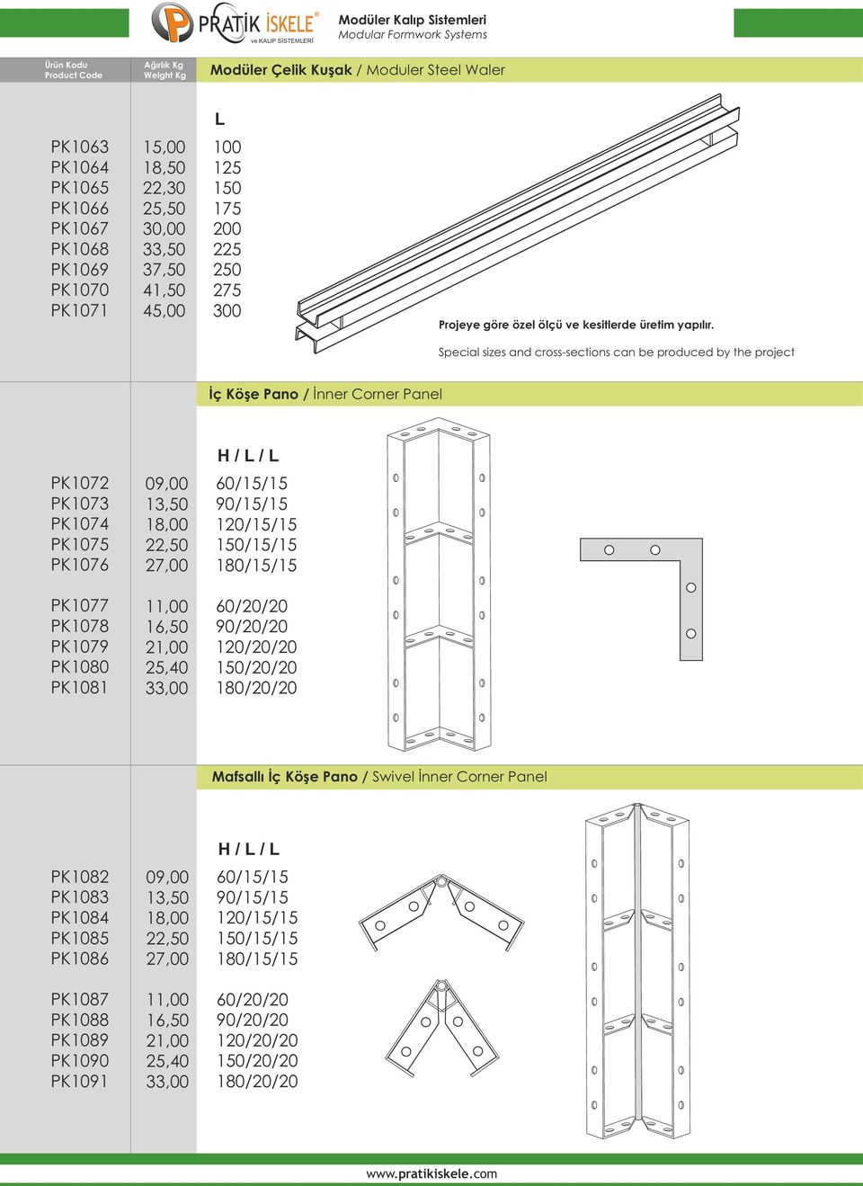 Special sizes and cross-sections can be produced by the project İç Köşe Pano / İnner Corner Panel PK1072 PK1073 PK1074 PK1075 PK1076 PK1077 PK1078 PK1079 PK1080 PK1081 09,00 13,50 18,00 22,50 27,00