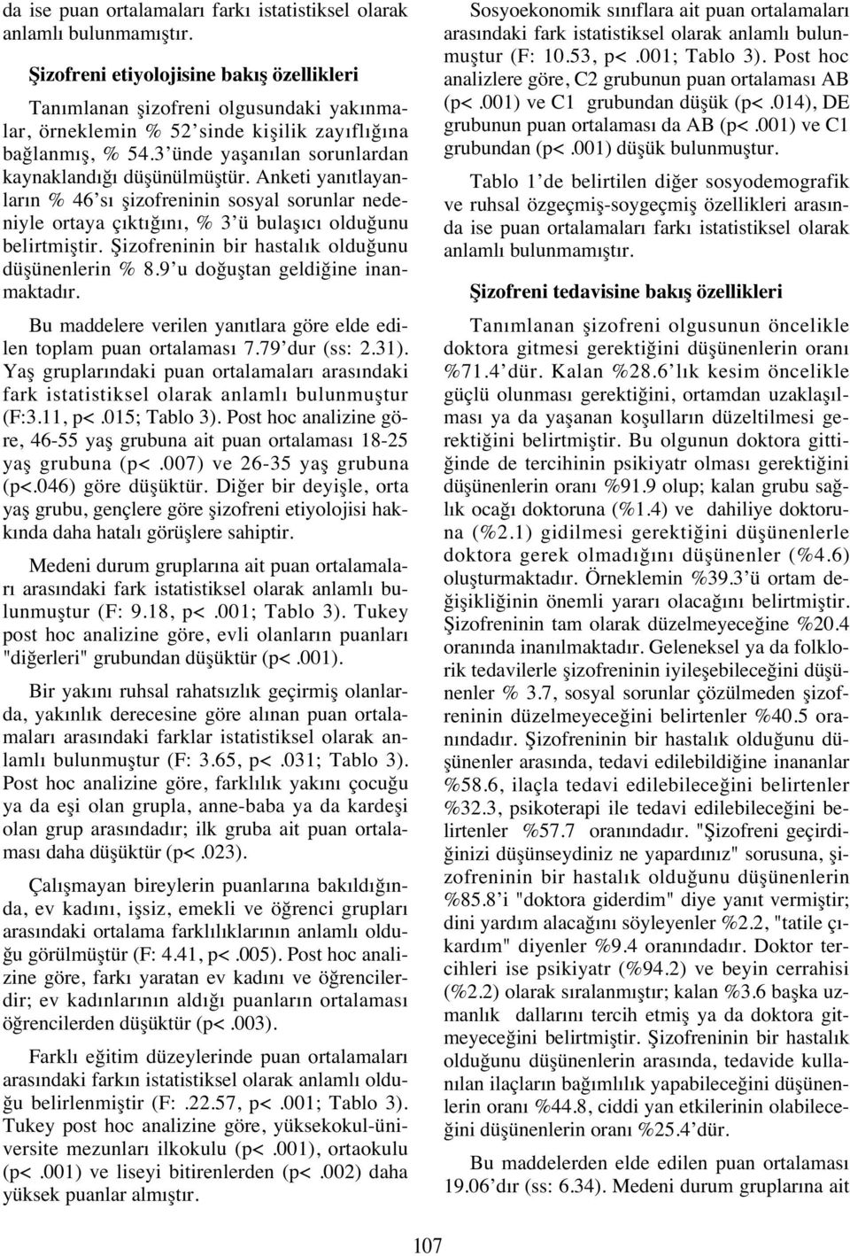 3 ünde yaşan lan sorunlardan kaynakland ğ düşünülmüştür. Anketi yan tlayanlar n % 46 s şizofreninin sosyal sorunlar nedeniyle ortaya ç kt ğ n, % 3 ü bulaş c olduğunu belirtmiştir.