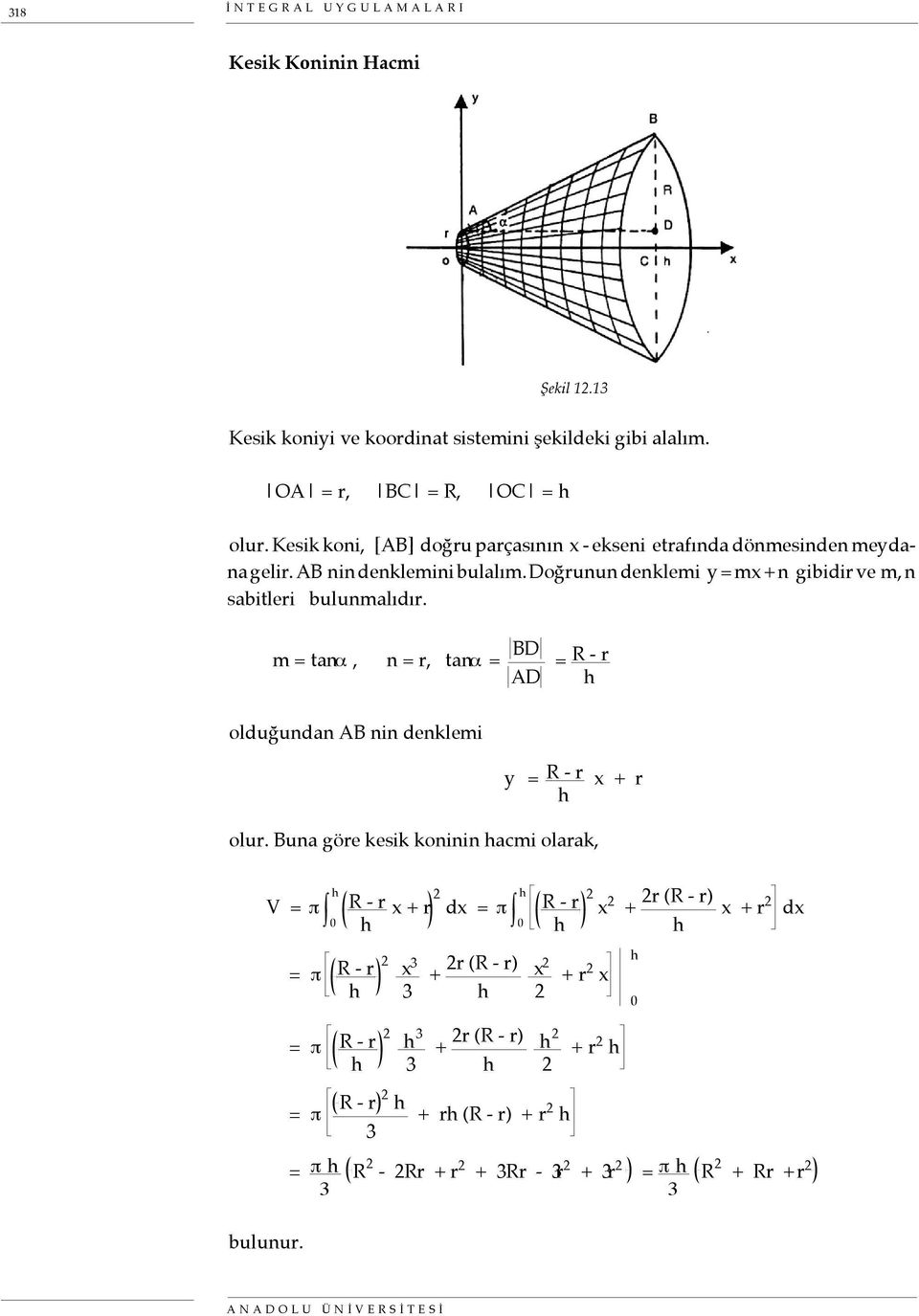 Doğrunun denklemi y = mx + n giidir ve m, n sitleri ulunmlıdır. m = tnα, n = r, tnα = BD AD = R - r olduğundn AB nin denklemi y = R - r x + r olur.