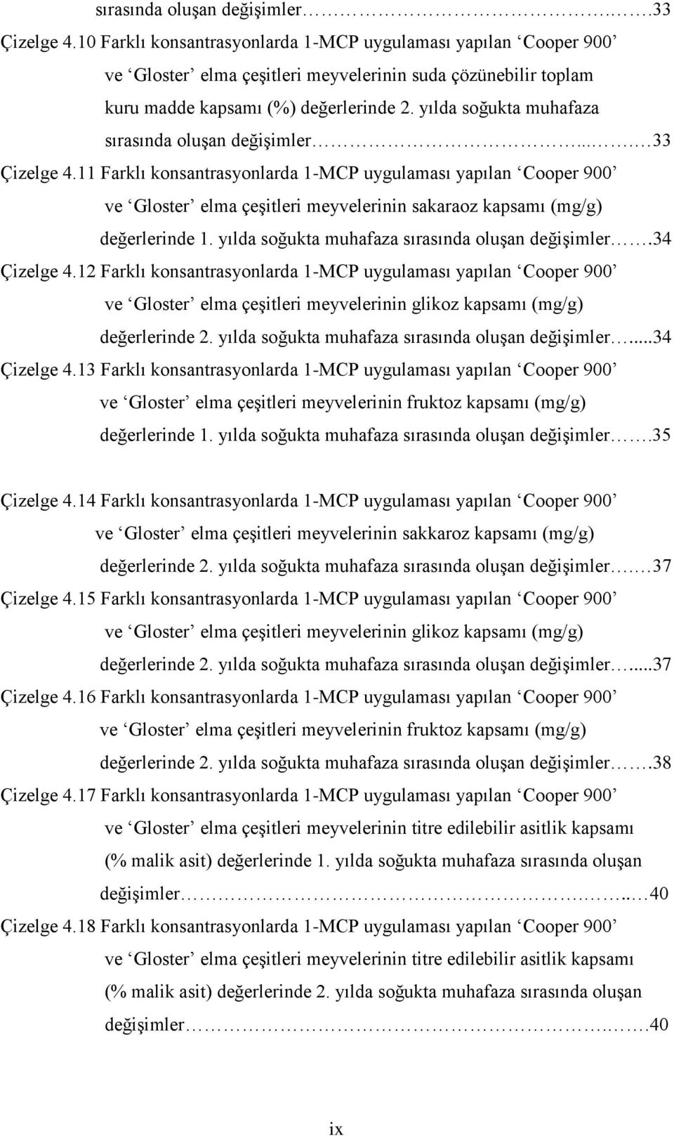 yılda soğukta muhafaza sırasında oluşan değişimler.... 33 Çizelge 4.