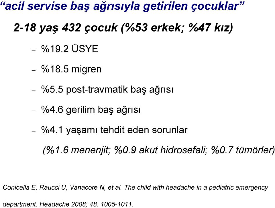 1 yaşamı tehdit eden sorunlar (%1.6 menenjit; %0.9 akut hidrosefali; %0.