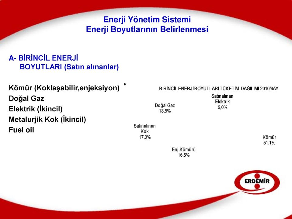 Metalurjik Kok (İkincil) Fuel oil Satınalınan Kok 17,0% BİRİNCİL ENERJİ BOYUTLARI