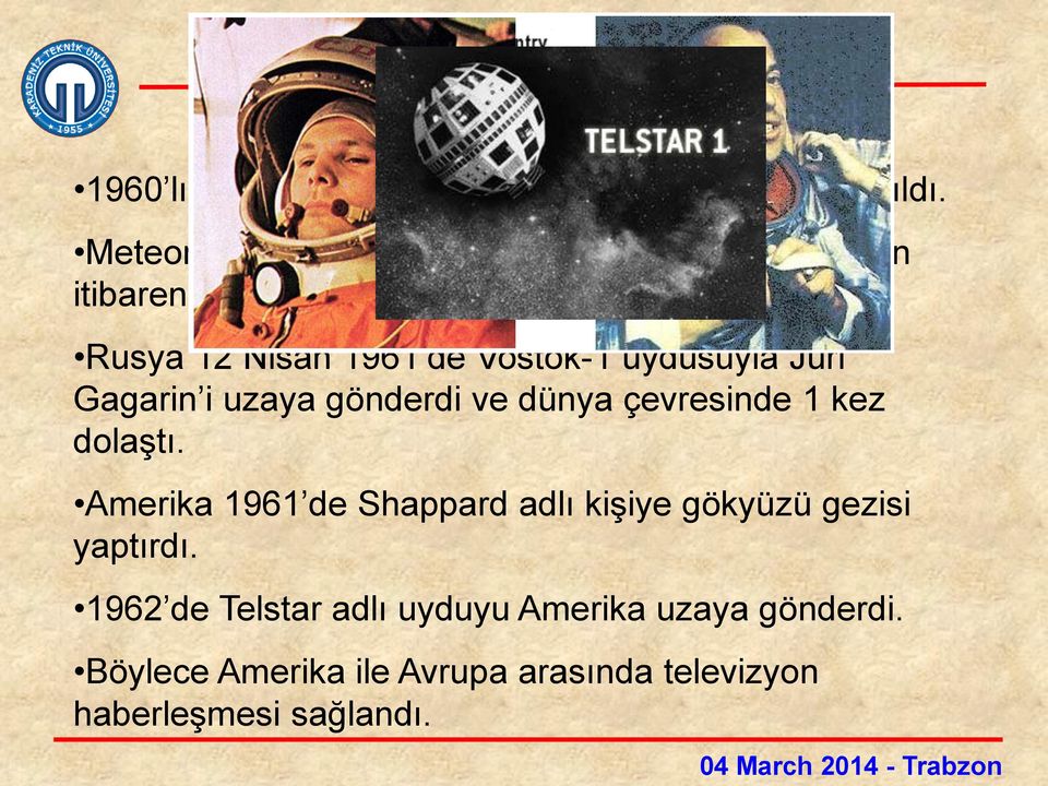 Rusya 12 Nisan 1961 de Vostok-1 uydusuyla Juri Gagarin i uzaya gönderdi ve dünya çevresinde 1 kez dolaştı.