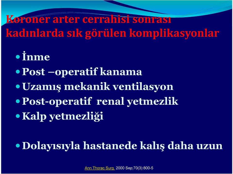 ventilasyon Post-operatif renal yetmezlik Kalp yetmezliği