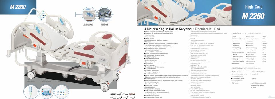 Hijyenik dizayna sahip plastik (PP), kilitlenebilen ve gizlenebilen yan korkuluklar. İthal antistatik tekerler.(merkezi ve doğrusal kilit) 24V akü ile kesintisiz çalışabilme.