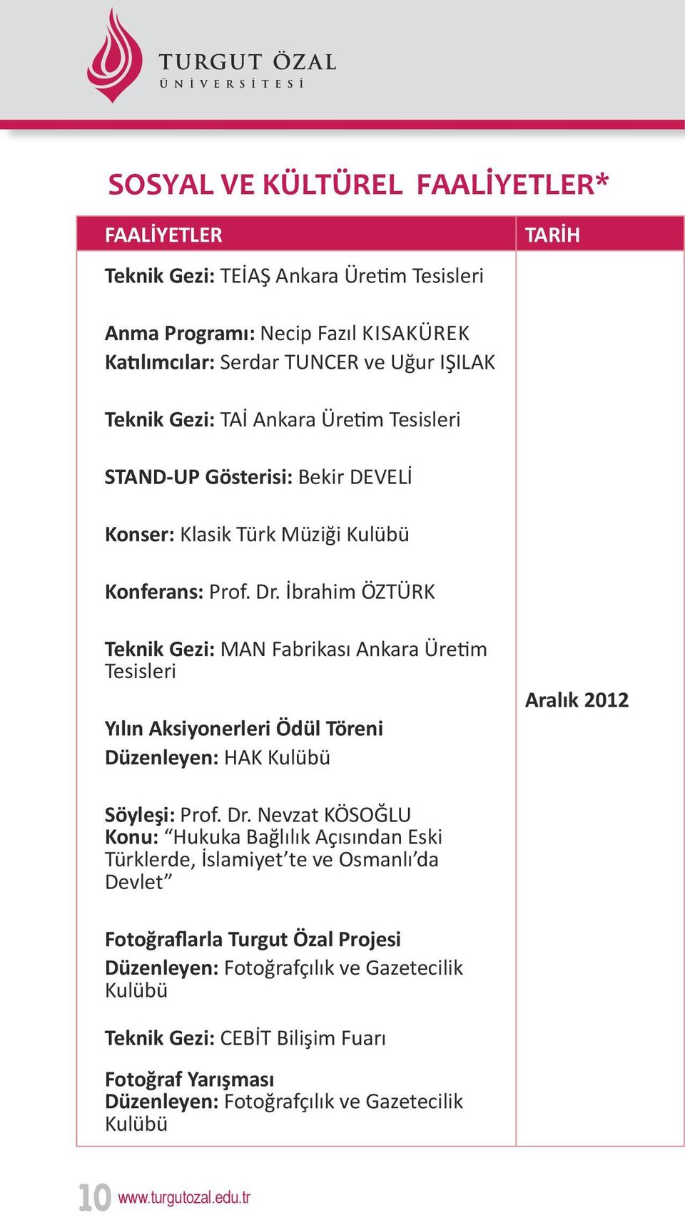 İbrahim ÖZTÜRK Teknik Gezi: MAN Fabrikası Ankara Üretim Tesisleri Yılın Aksiyonerleri Ödül Töreni Düzenleyen: HAK Kulübü Aralık 2012 Söyleşi: Prof. Dr.