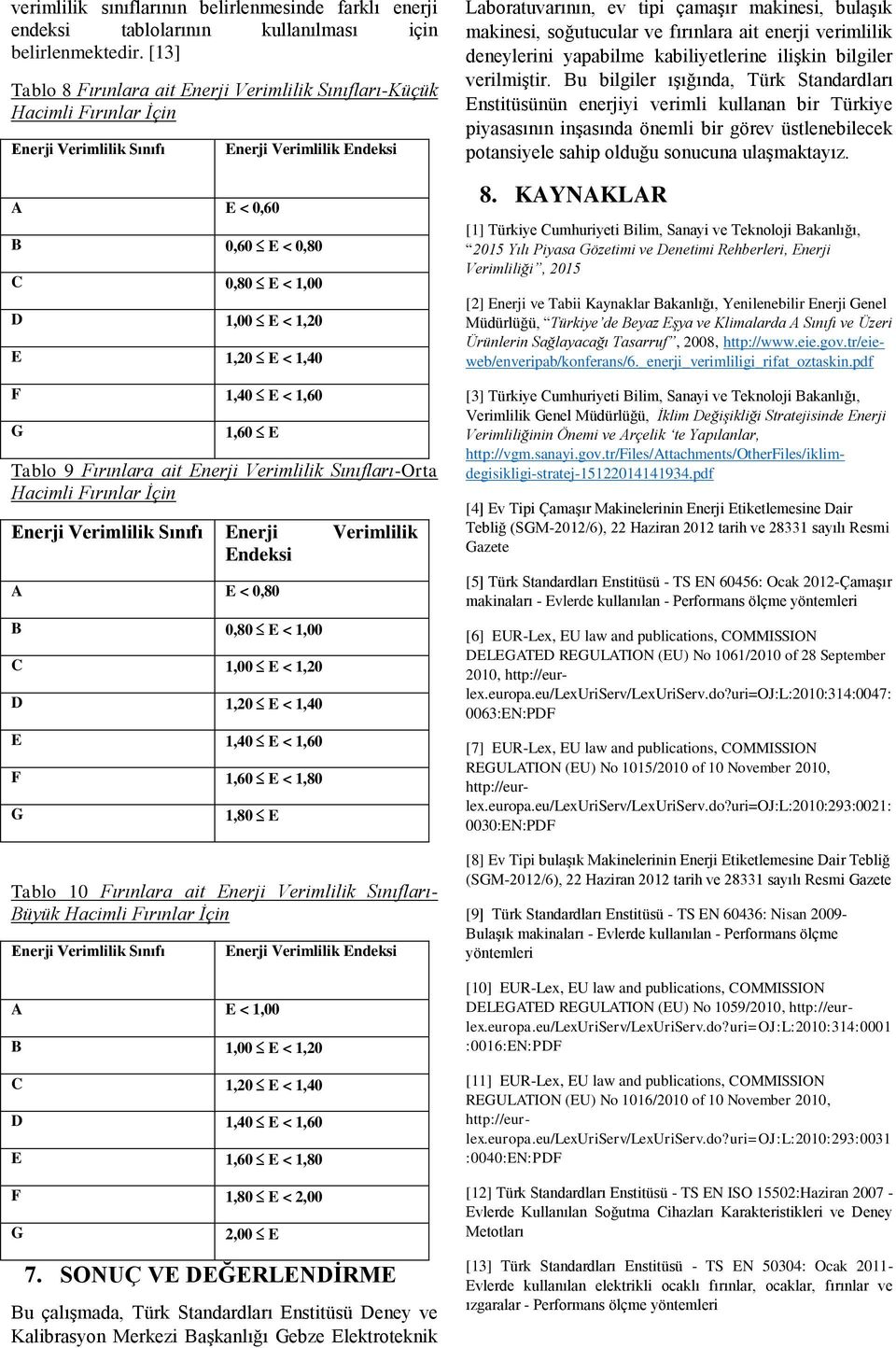 ait Enerji Verimlilik Sınıfları-Orta Hacimli Fırınlar İçin Enerji Verimlilik Endeksi A E < 0,80 B 0,80 E < 1,00 C 1,00 E < 1,20 D 1,20 E < 1,40 E 1,40 E < 1,60 F 1,60 E < 1,80 1,80 E Tablo 10