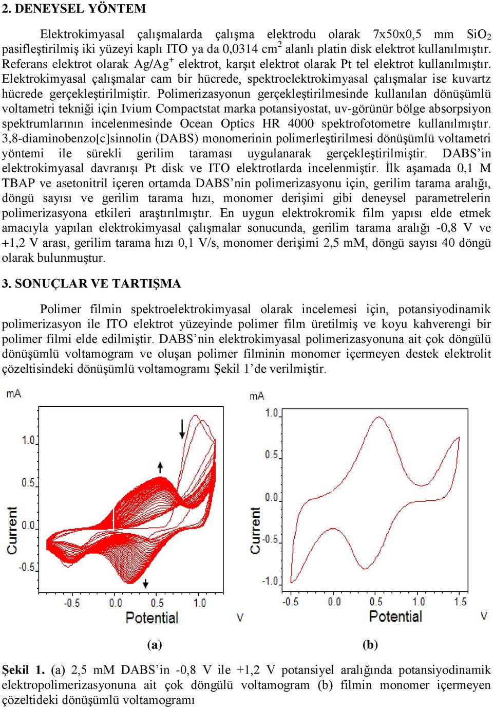 Elektrokimyasal çalışmalar cam bir hücrede, spektroelektrokimyasal çalışmalar ise kuvartz hücrede gerçekleştirilmiştir.