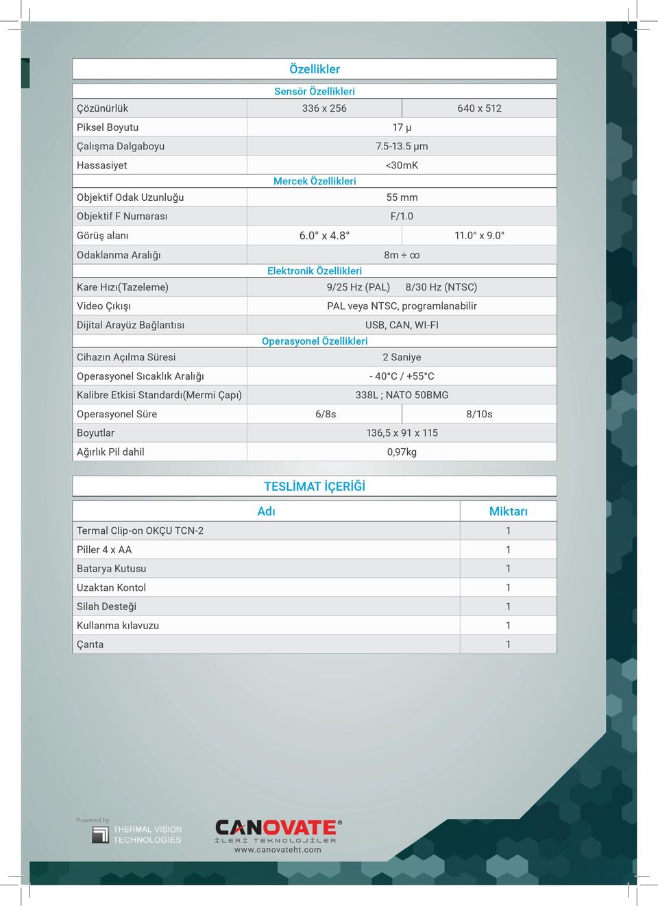 0 Odaklanma Aralığı 8m Elektronik Özellikleri Kare Hızı(Tazeleme) 9/25 Hz (PAL) Video Çıkışı PAL veya NTSC, programlanabilir Dijital Arayüz Bağlantısı 8/30 Hz (NTSC) USB, CAN, WI-FI